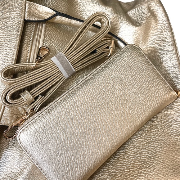 Ruby Collection Large Bag with Wallet & long strap Gold with Gold hardware. - Picture 14 of 16